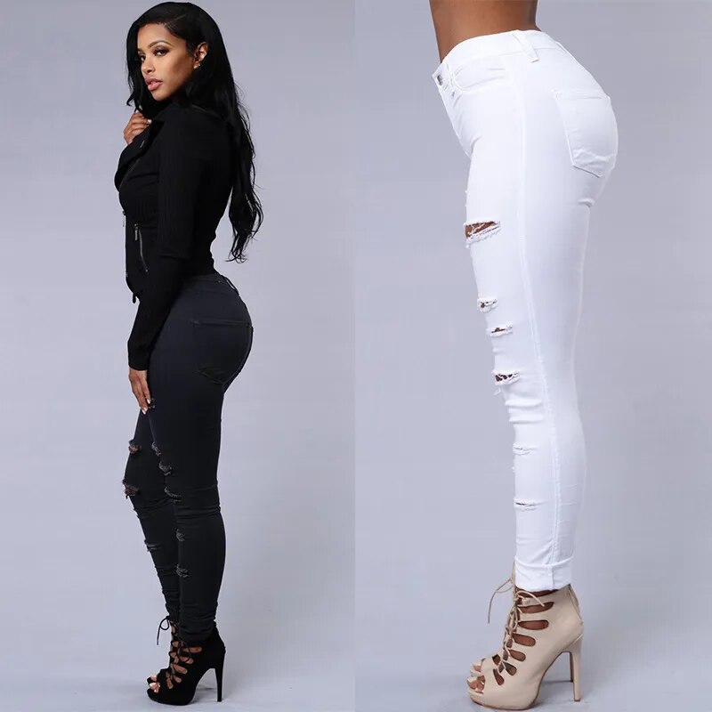 Women's Skinny High-Waisted Ripped Jeans