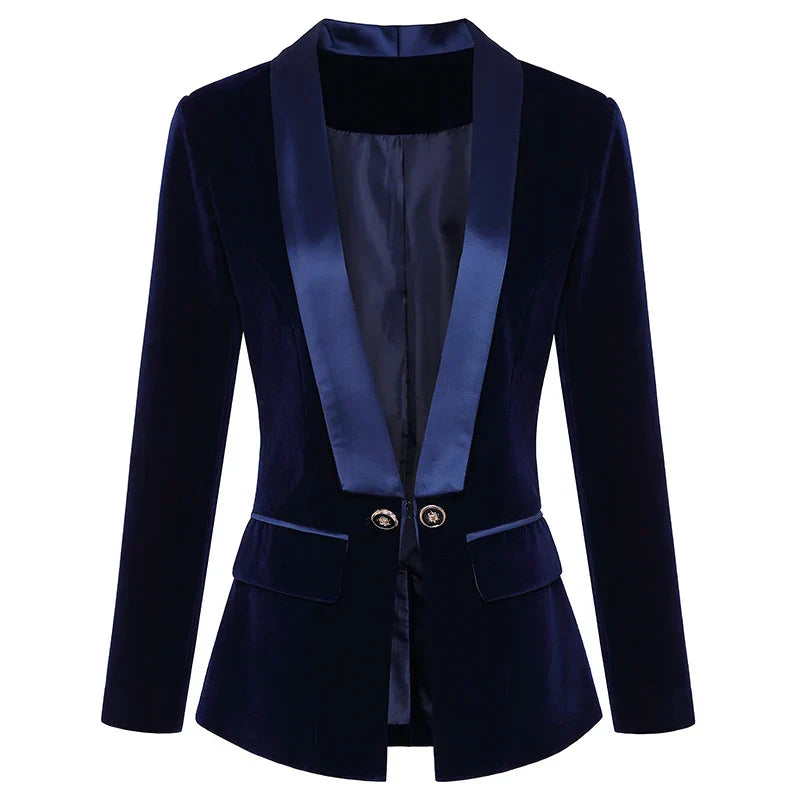 Women's Satin Velvet Blazer with Buttons and Pockets  | Perfect for Casual Days