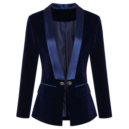 Women's Satin Velvet Blazer with Buttons and Pockets  | Perfect for Casual Days
