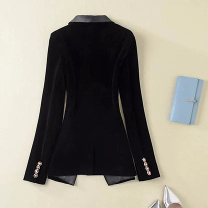 Women's Satin Velvet Blazer with Buttons and Pockets  | Perfect for Casual Days