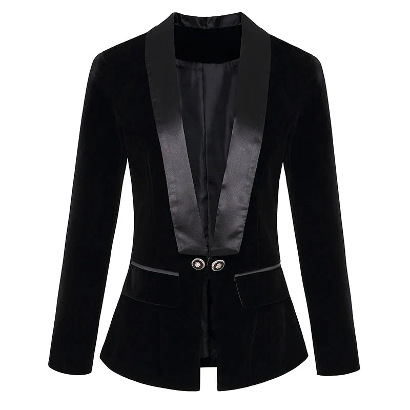 Women's Satin Velvet Blazer with Buttons and Pockets  | Perfect for Casual Days