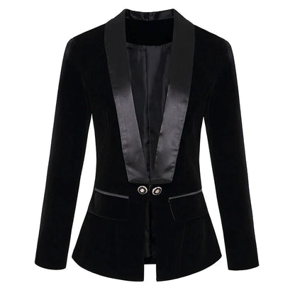 Women's Satin Velvet Blazer with Buttons and Pockets  | Perfect for Casual Days