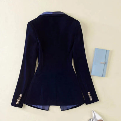 Women's Satin Velvet Blazer with Buttons and Pockets  | Perfect for Casual Days