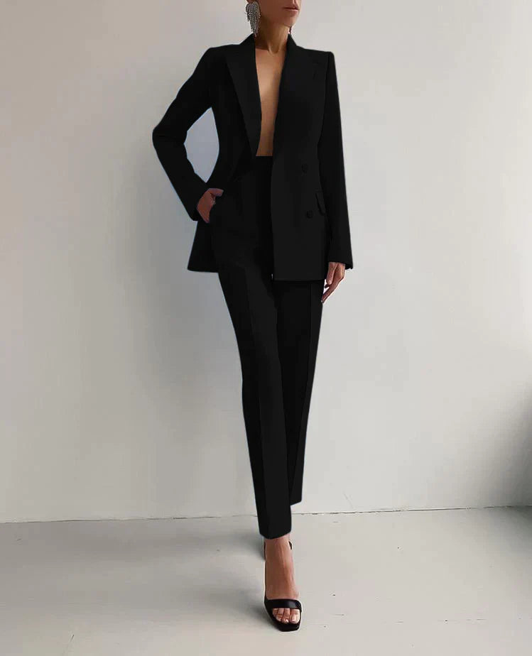 Women's Solid Color Buttoned Pocket Blazer Set | Perfect for Casual Days
