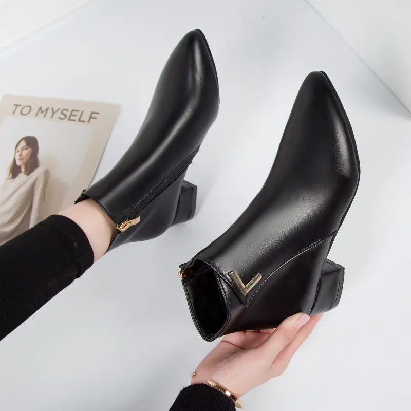 Ankle Boots with Zipper and Heel for Women
