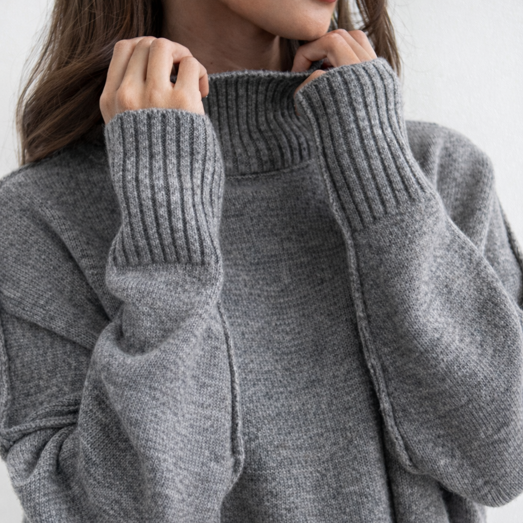 Knit Lounge Set Turtleneck Wide Leg Pants Women