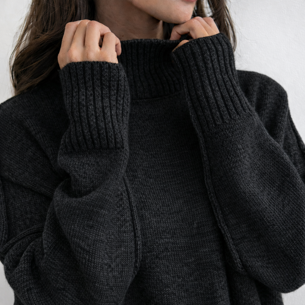 Knit Lounge Set Turtleneck Wide Leg Pants Women