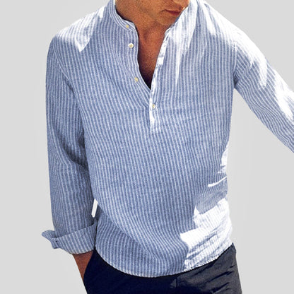 Men's Striped Shirt with Band Collar