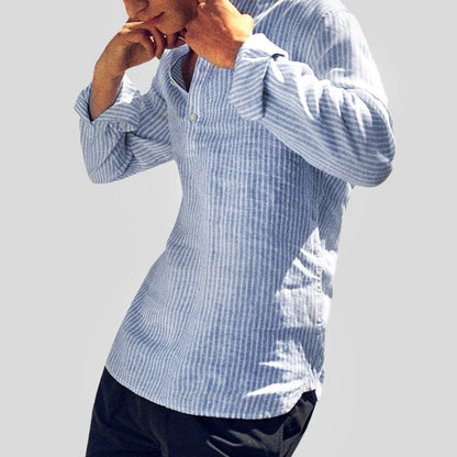 Men's Striped Shirt with Band Collar