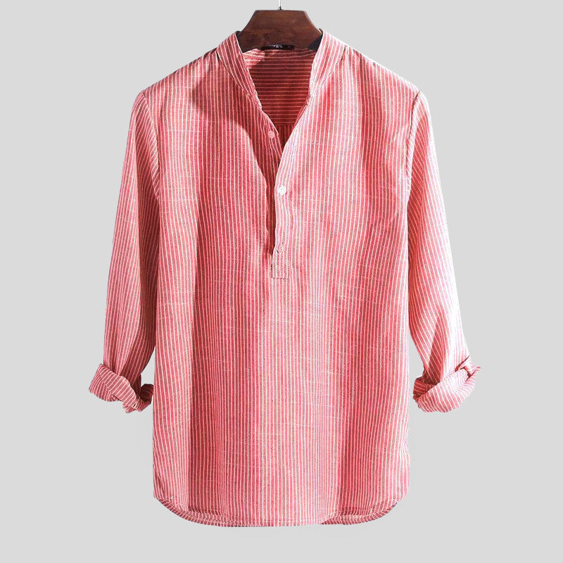 Men's Striped Shirt with Band Collar