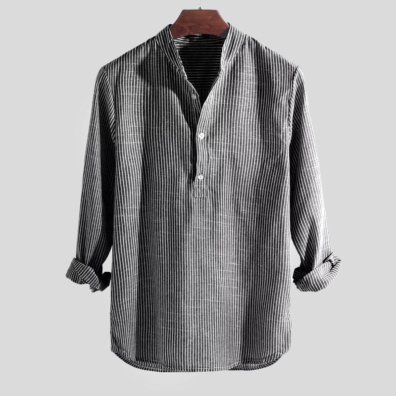 Men's Striped Shirt with Band Collar