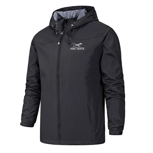 Men's Lightweight Waterproof Jacket with Hood and Zip Closure