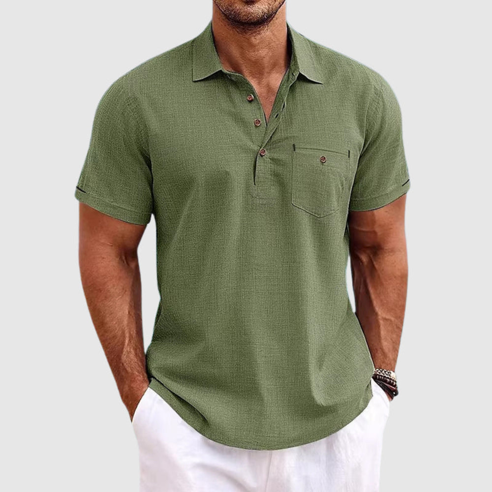 Men's Linen Polo Shirt Casual Breathable Short Sleeve Top 10