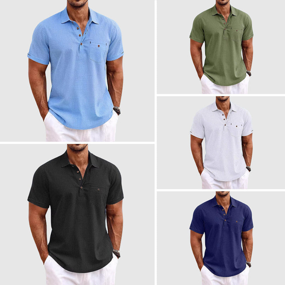 Men's Linen Polo Shirt Casual Breathable Short Sleeve Top 12
