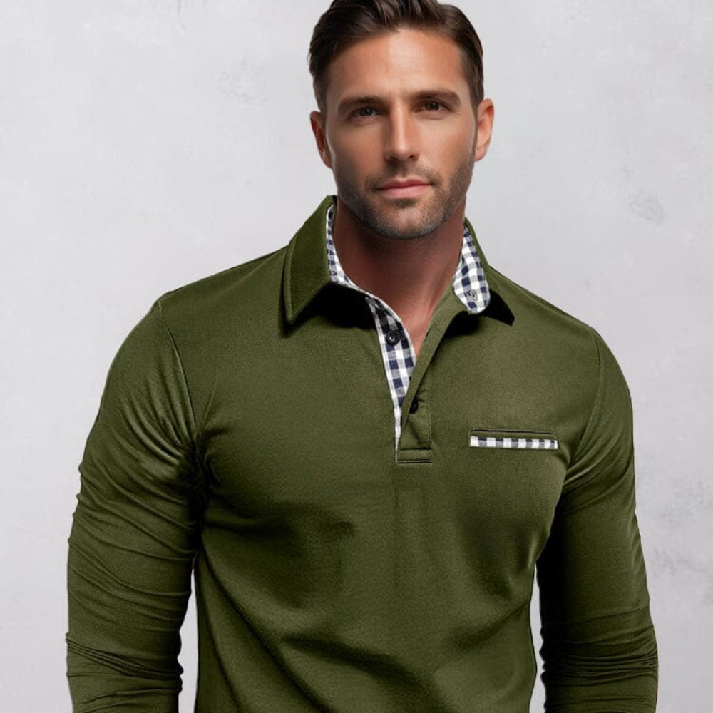 Men's Long Sleeve Casual Cotton Blend Polo Shirt 1