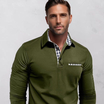 Men's Long Sleeve Casual Cotton Blend Polo Shirt 1