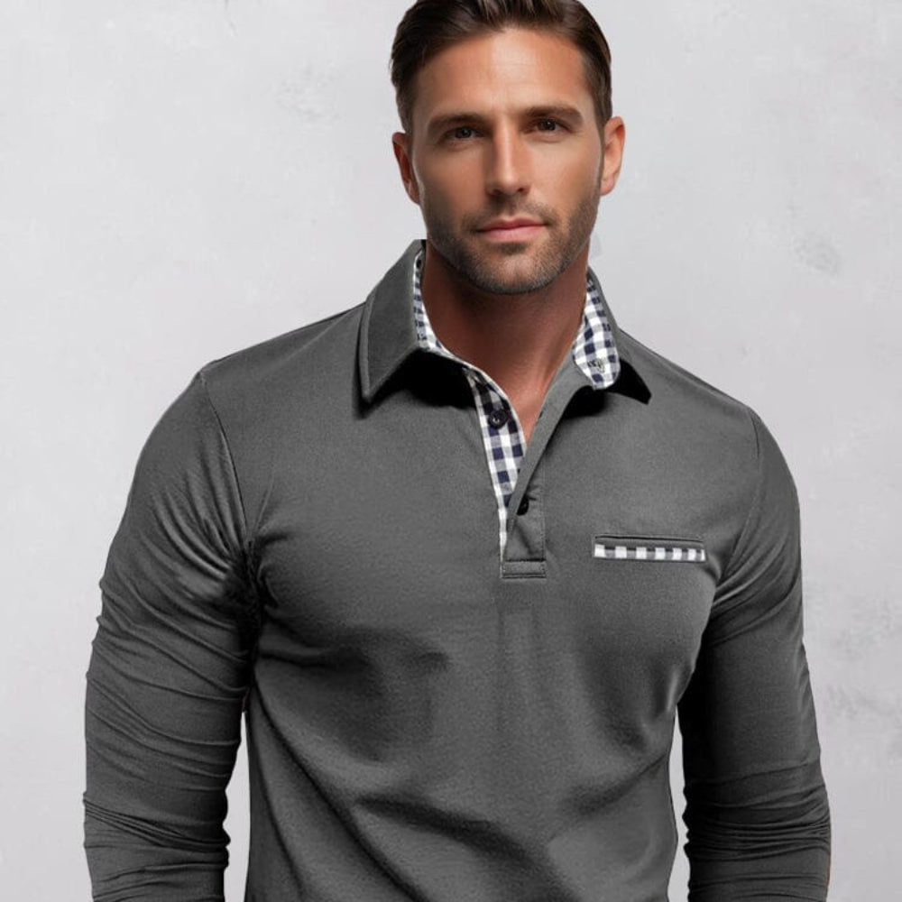 Men's Long Sleeve Casual Cotton Blend Polo Shirt 5