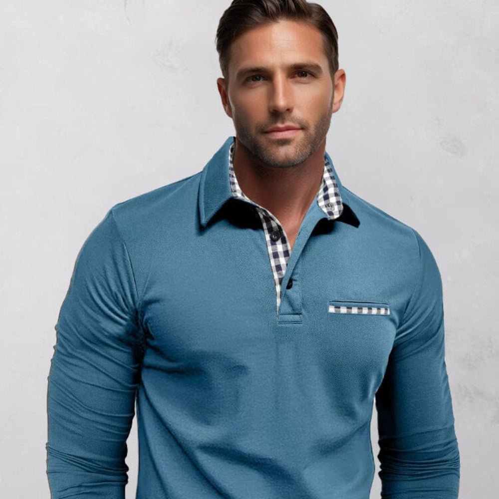 Men's Long Sleeve Casual Cotton Blend Polo Shirt 7