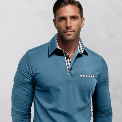 Men's Long Sleeve Casual Cotton Blend Polo Shirt 7
