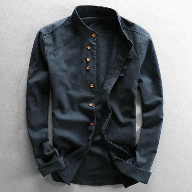Men's Slim Fit Dress Shirt with Stand-up Collar
