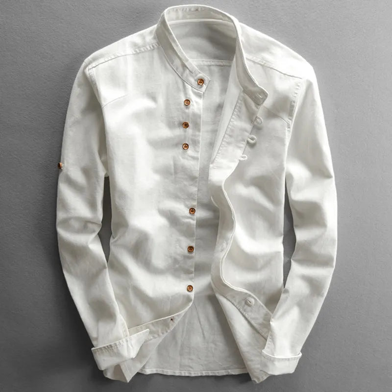 Men's Slim Fit Dress Shirt with Stand-up Collar
