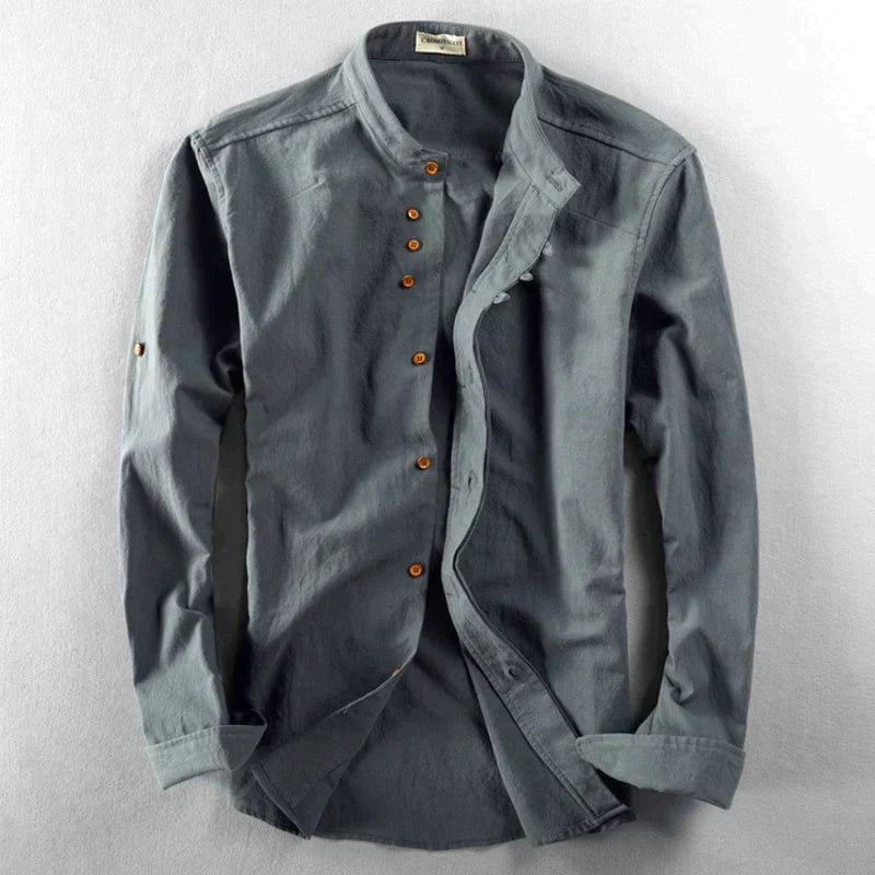 Men's Slim Fit Dress Shirt with Stand-up Collar