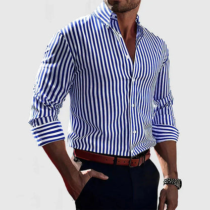 Men's Long Sleeve Shirt with Striped Pattern
