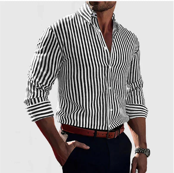 Men's Long Sleeve Shirt with Striped Pattern