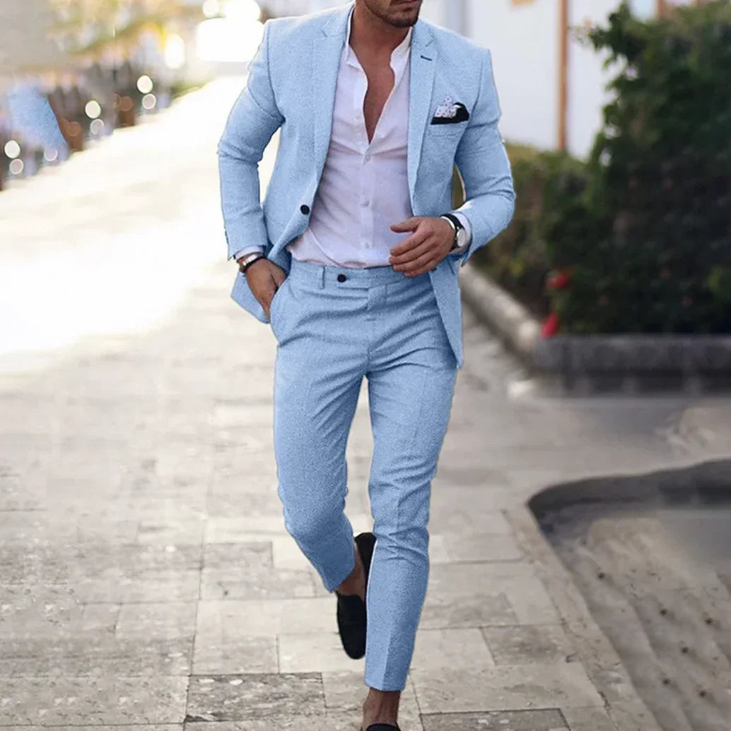 Men's Elegant Tailored Blazer with Classic Design and Trousers Set