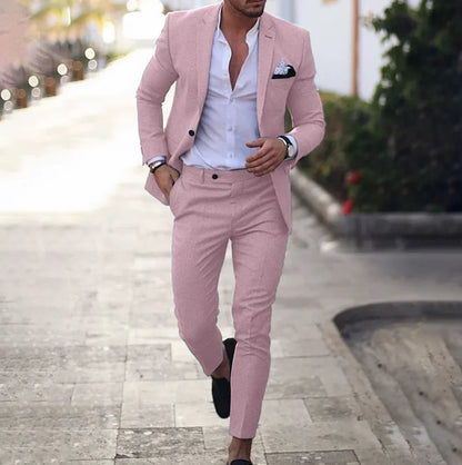 Variant image for Men's Elegant Tailored Blazer with Classic Design and Trousers Set-49