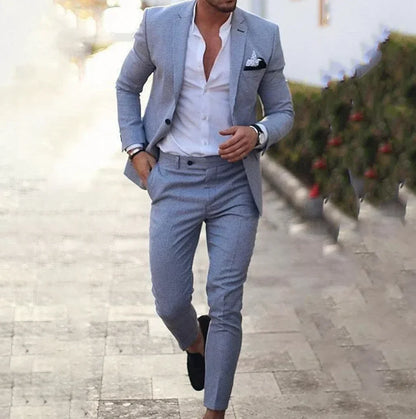 Men's Elegant Tailored Blazer with Classic Design and Trousers Set