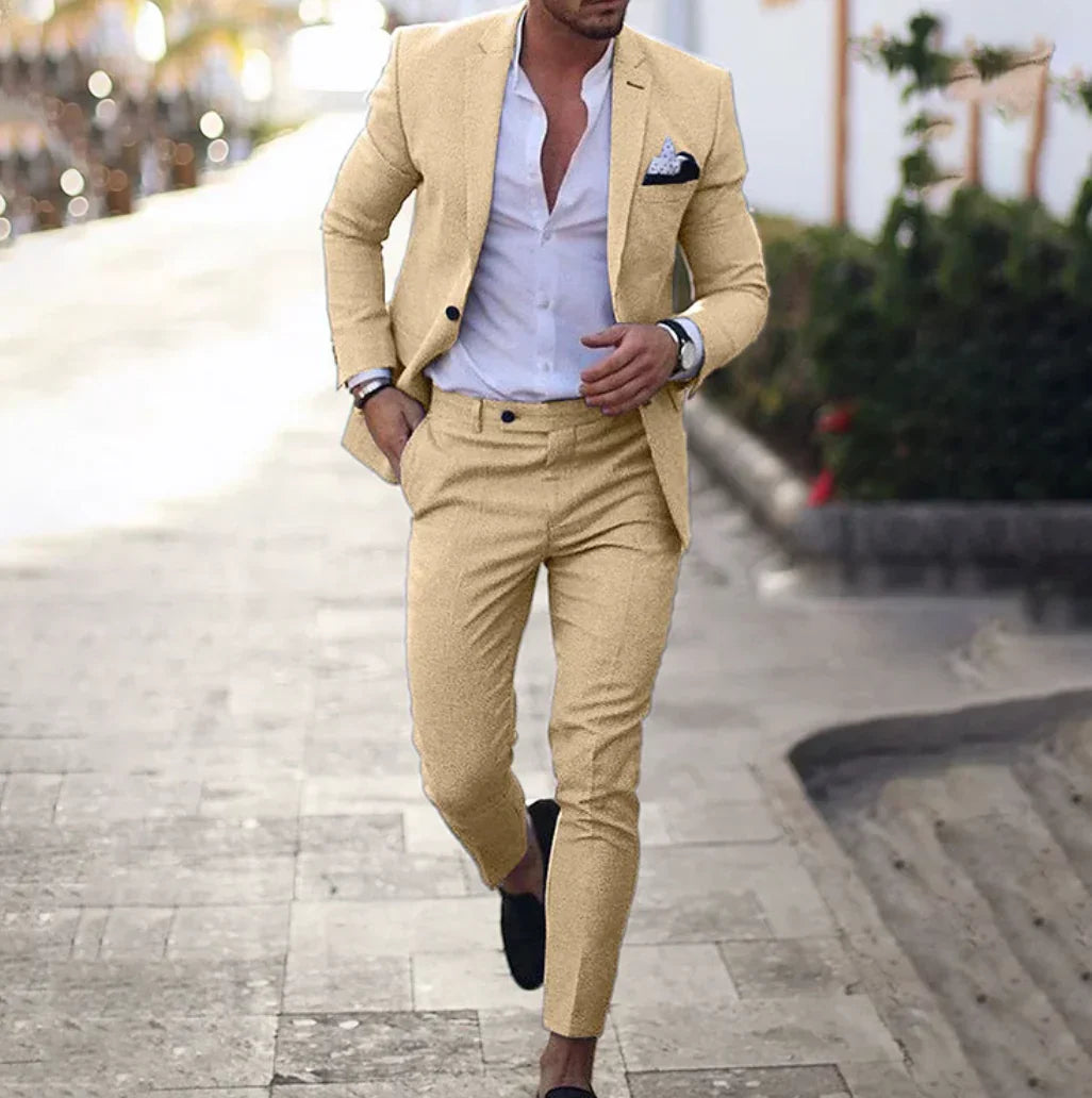 Men's Elegant Tailored Blazer with Classic Design and Trousers Set
