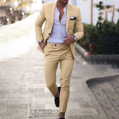 Men's Elegant Tailored Blazer with Classic Design and Trousers Set