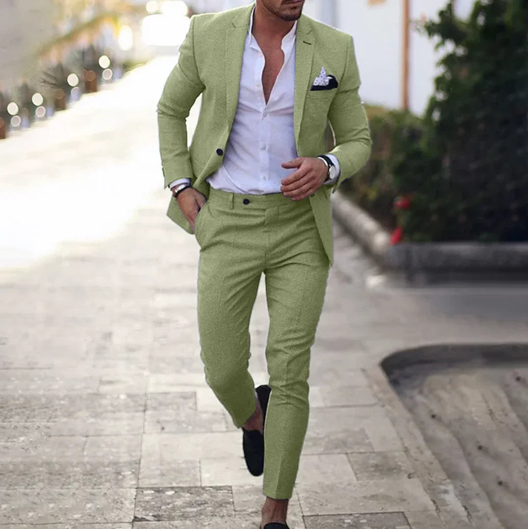Men's Elegant Tailored Blazer with Classic Design and Trousers Set