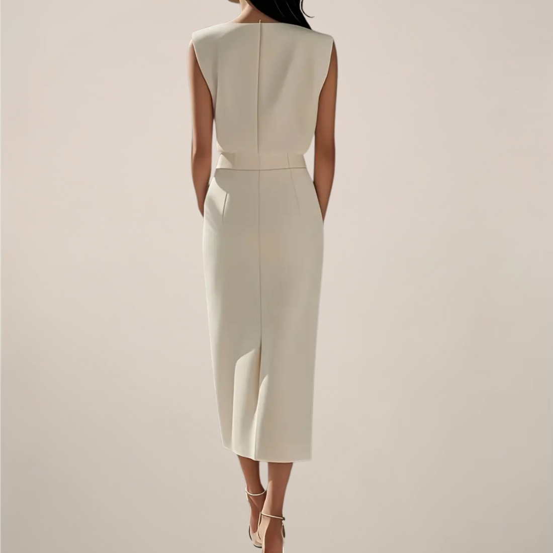 Elegant Midi Dress with Button Detail and Side Slit - Image 2