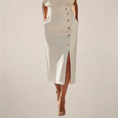Elegant Midi Dress with Button Detail and Side Slit - Image 3