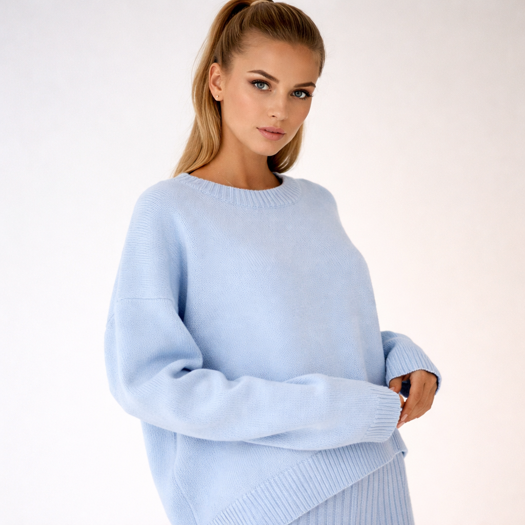 Oversized Crewneck Knit Sweater Women One Size Cozy Top