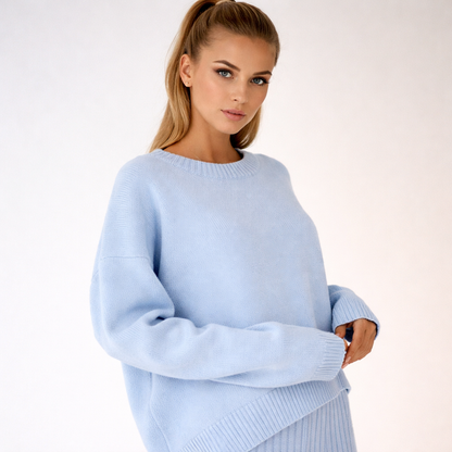 Oversized Crewneck Knit Sweater Women One Size Cozy Top