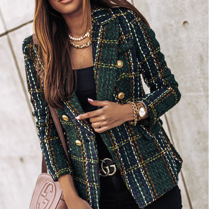 Women's Blazer Jacket Checked Tailored Office Style