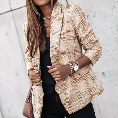 Women's Blazer Jacket Checked Tailored Office Style