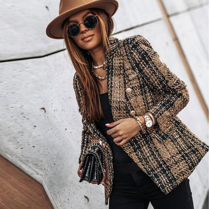 Women's Blazer Jacket Checked Tailored Office Style