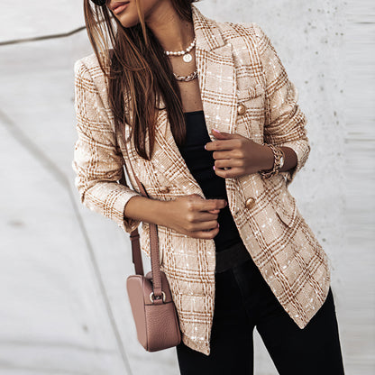 Women's Blazer Jacket Checked Tailored Office Style