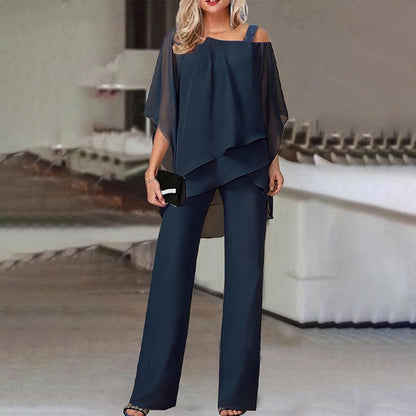 Women's Modern High-Quality Two-Piece Suit with Cold Shoulder Design