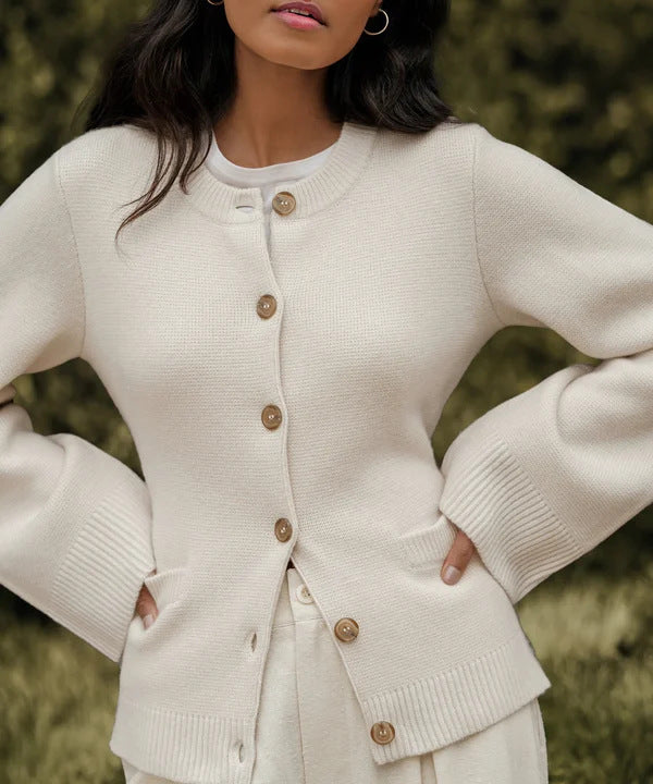 Women's Elegant Round Neck Knitted Cardigan with Buttons | Ideal for WInter