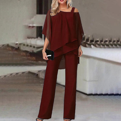 Women's Modern High-Quality Two-Piece Suit with Cold Shoulder Design