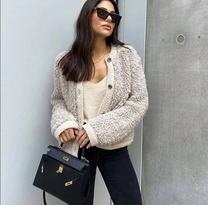 Women's Teddy Cashmere Knit Cardigan with Buttons in Solid Colour | Ideal for Winter