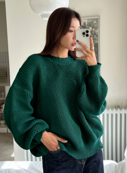Women's Loose Knitted Plain round neck Jumper