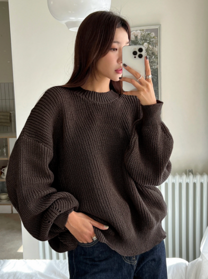 Women's Loose Knitted Plain round neck Jumper
