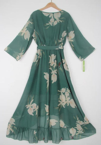 Women's Elegant High-Quality Maxi Dress with Floral Forest Pattern