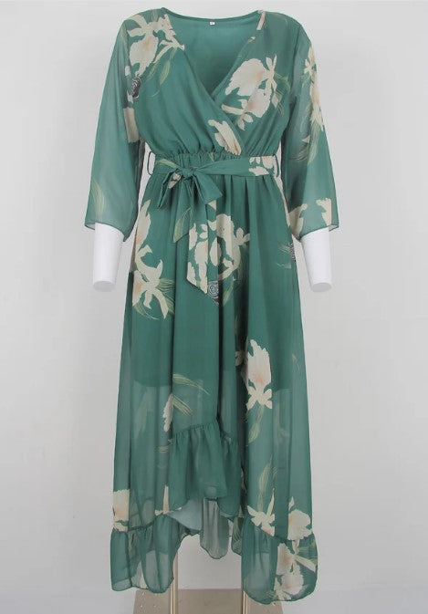 Women's Elegant High-Quality Maxi Dress with Floral Forest Pattern